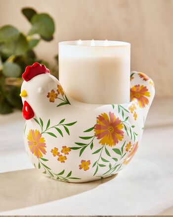 Floral Chicken Pedestal 3-Wick Candle Holder 3-Wick Candle Holder