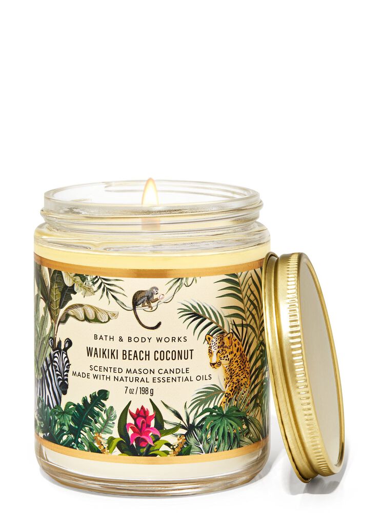 Waikiki Beach Coconut Mason Single Wick Candle Single Wick Candle