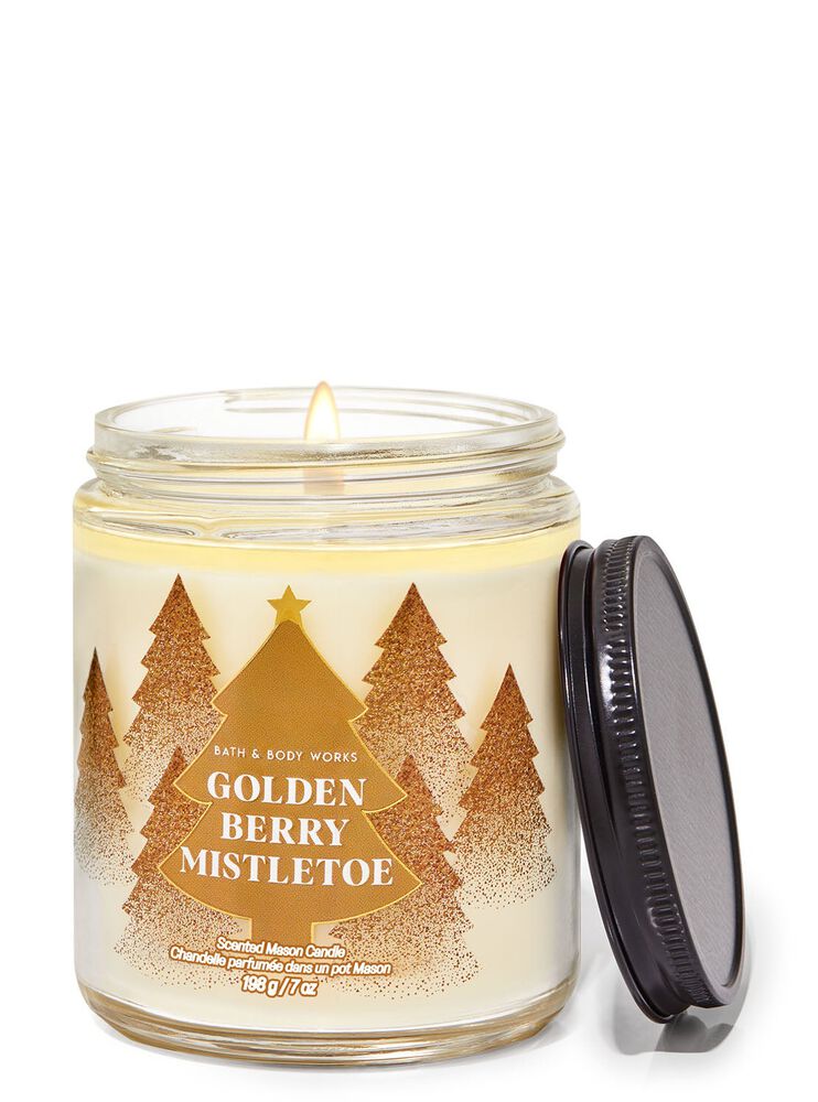 Golden Berry Mistletoe Mason Single Wick Candle Mason Single Wick Candle